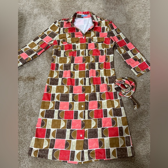 J. McLaughlin Brynn Lyford Jersey Knit Geo Print‎ Collared Shirt Dress Small S - Picture 1 of 8